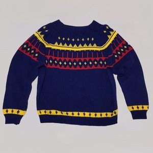Vintage French Winter Sweater Patterned red blue